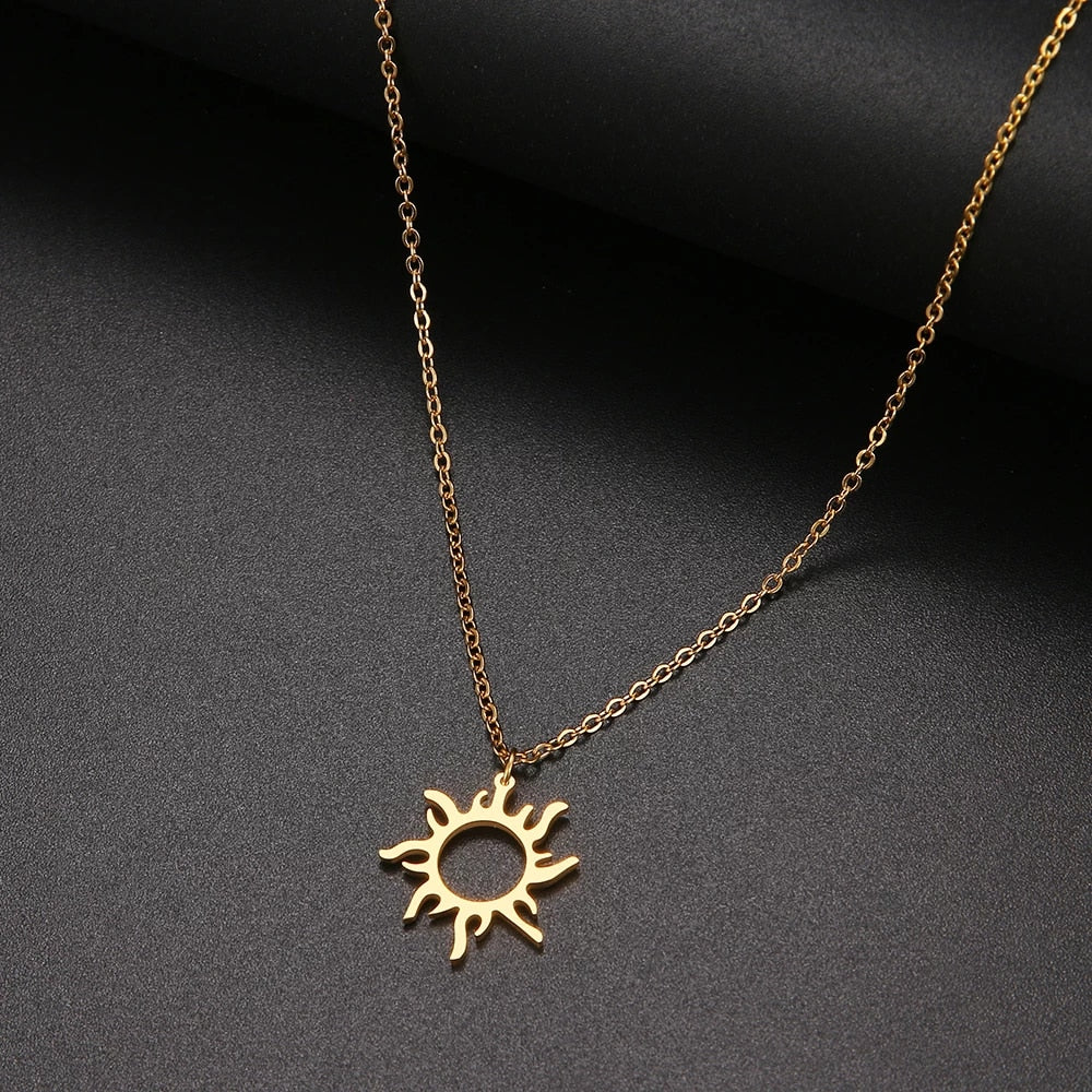 Collier Soleil, bijou en acier inoxydable doré