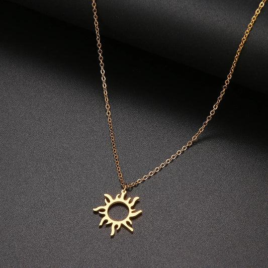 Collier Soleil, bijou en acier inoxydable doré