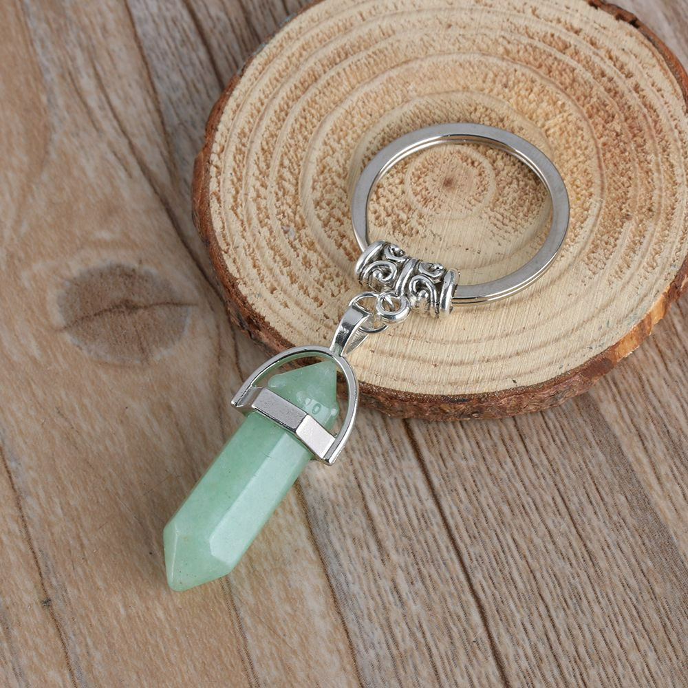 Porte-clés en acier inoxydable avec pendentif chakra en pierre naturelle Aventurine verte