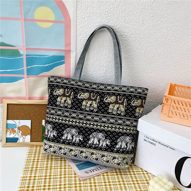 Sac fourre-tout, avec motif exotique d'éléphants